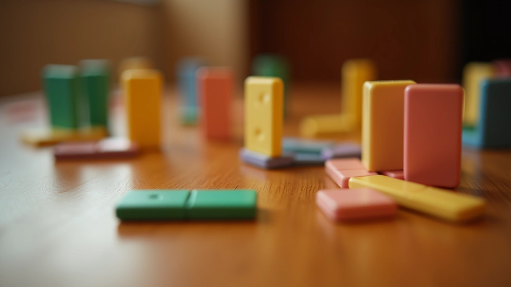 Colorful domino tiles arranged in rows on game table